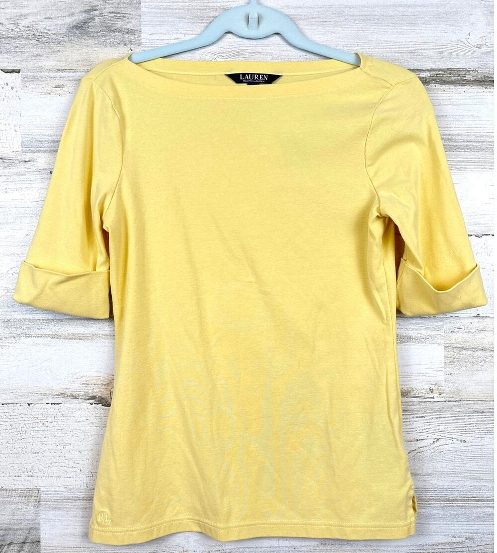 Ralph Lauren Black Label Womens S Yellow Boat Neck Top Coastal Preppy